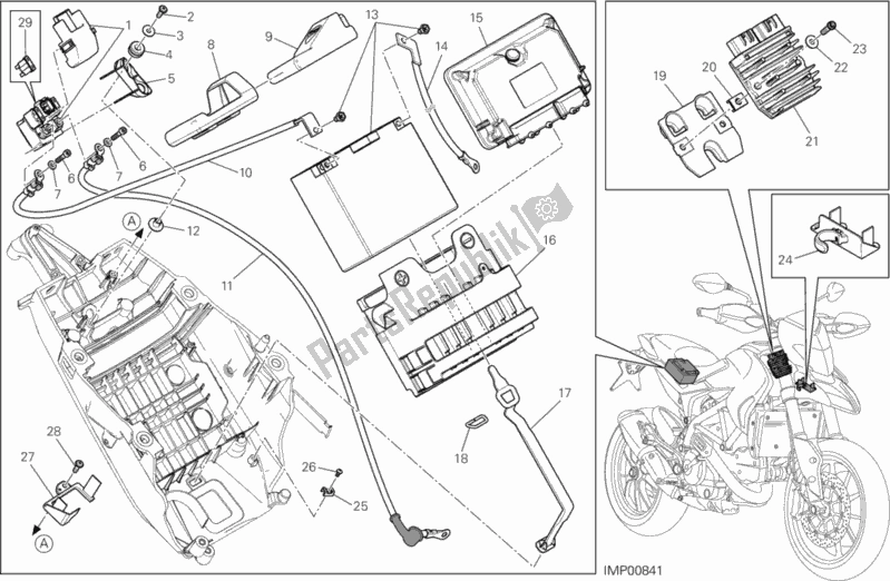 All parts for the Battery Holder of the Ducati Hypermotard USA 821 2013